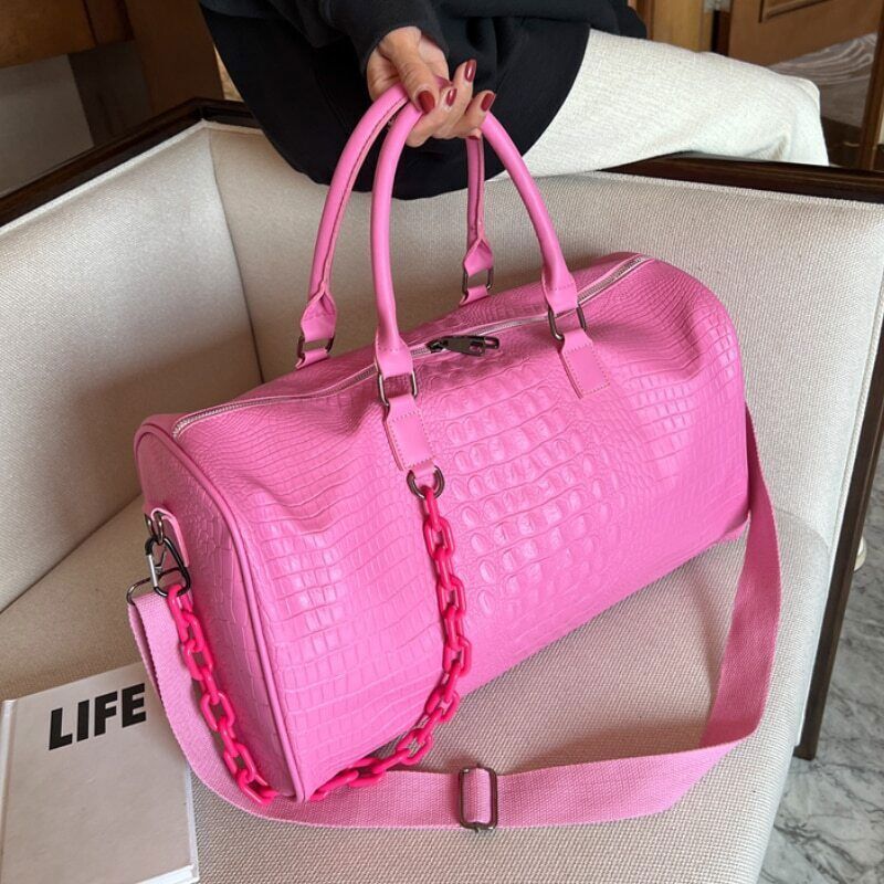 Pu Leather Tote with Thick Chain Shoulder Bag Women Travel Bags Handbags
