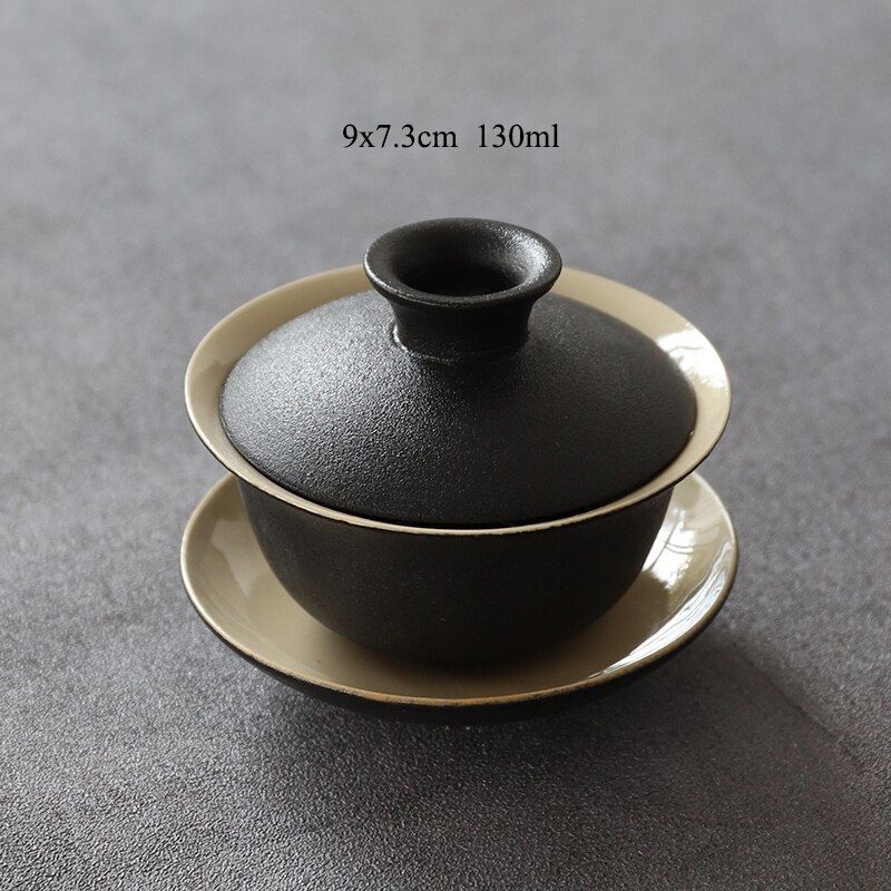 Solid Drinkware Ceramic Teapots Traditional Japanese Style Black Crockery Teacup
