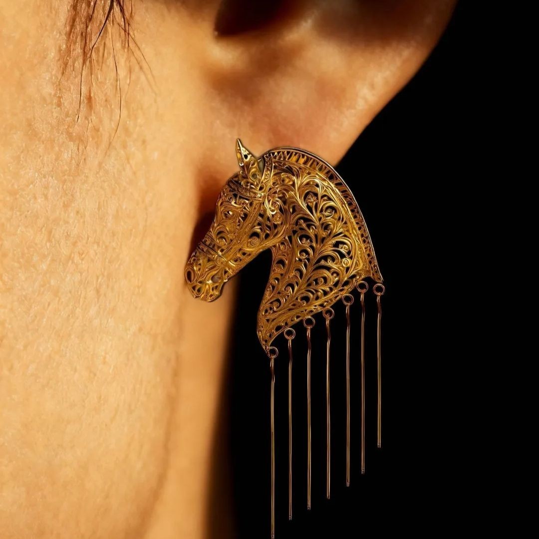 Vintage Baroque Horse Tassel Earrings Year of the Horse Luxury Pair