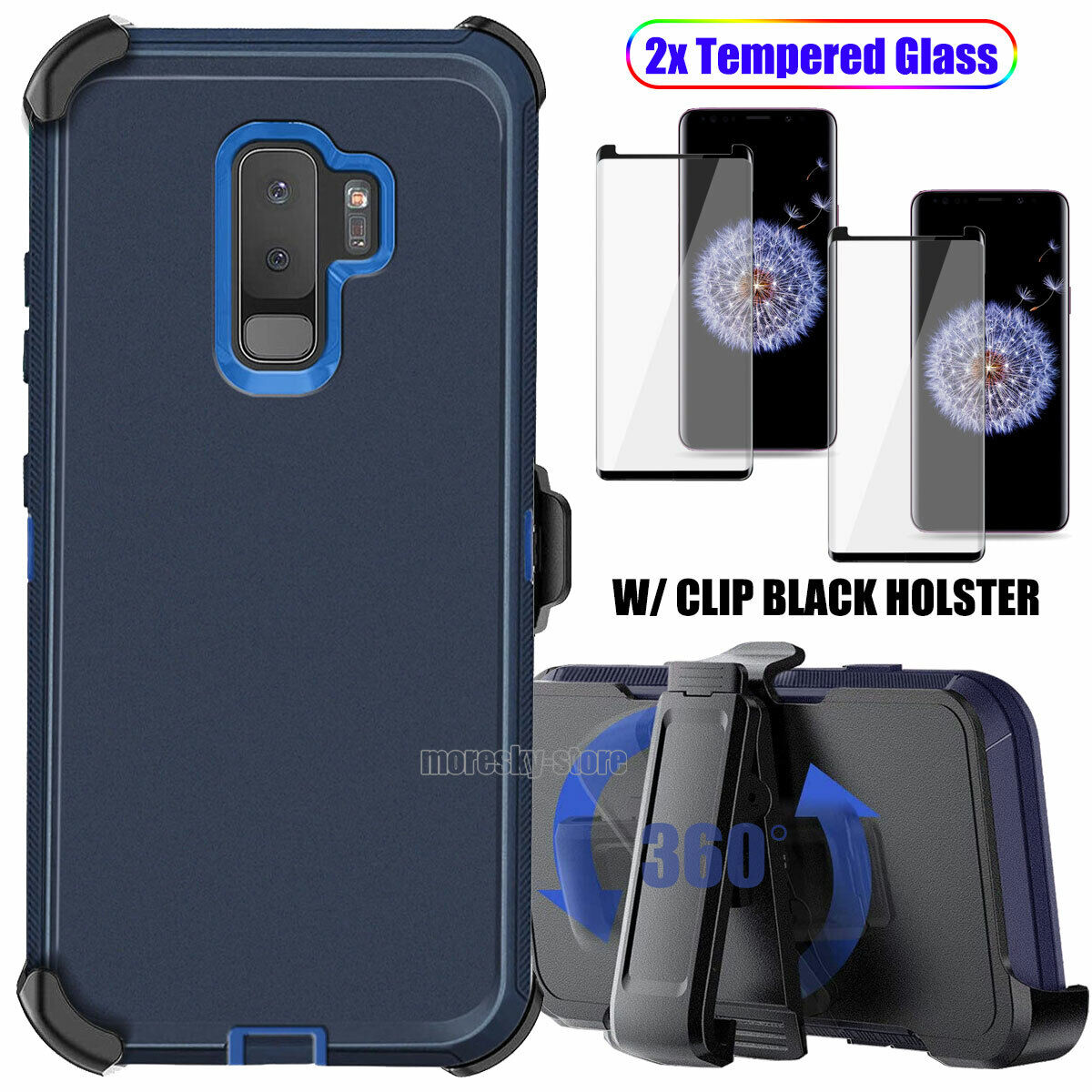 Case Clip Holster Cover,Tempered Glass Protector For Samsung Galaxy S9 / S9 Plus