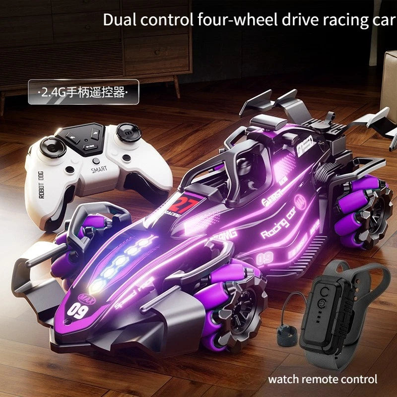 Remote control stunt drift 4WD light spray gesture induction children's toy car