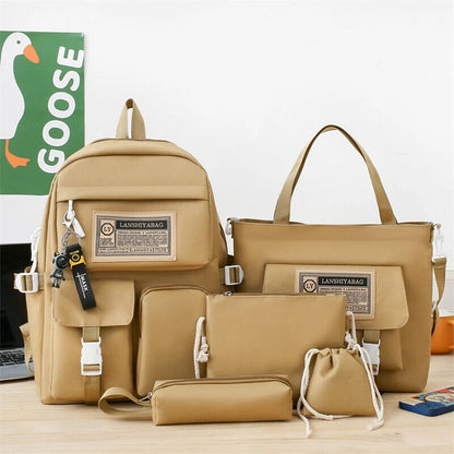 5pcs Sets Children's School Backpack Women's Bagpack Laptop Bag Students Totes