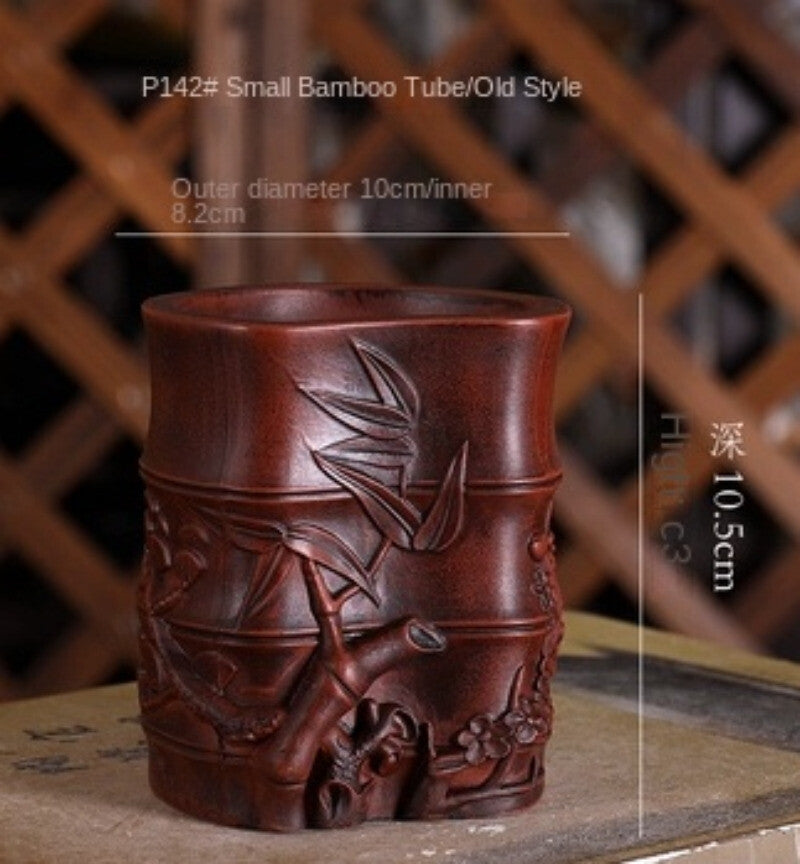 Purple Sand Bamboo Shape Chinese Bonsai Pot Vase Table Home Garden Decoration
