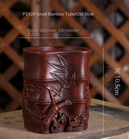 Purple Sand Bamboo Shape Chinese Bonsai Pot Vase Table Home Garden Decoration