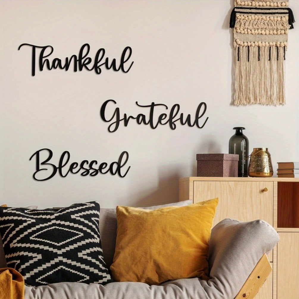 Aesthetic 'Appreciate Life' Decor CIFbuy 3PCS Black Gratitude Metal Wall Art