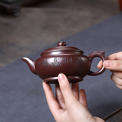 One Tea Pot 4 Matching Tea Cups Authentic Yixing Zisha Pot Marked Handmade Carve