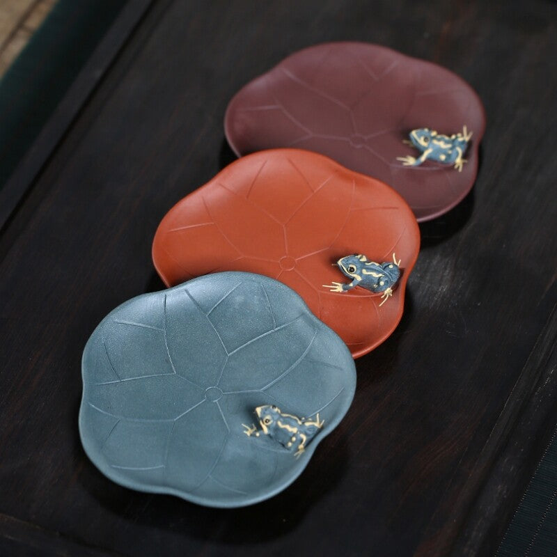 Creative Holder For Teacup Frog Statue Handmade Artware Yixing Zisha Purple Clay