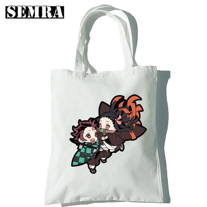 Canvas Tote Shoulder Bag Student Teacher Large Square Purse White / Black Pouch