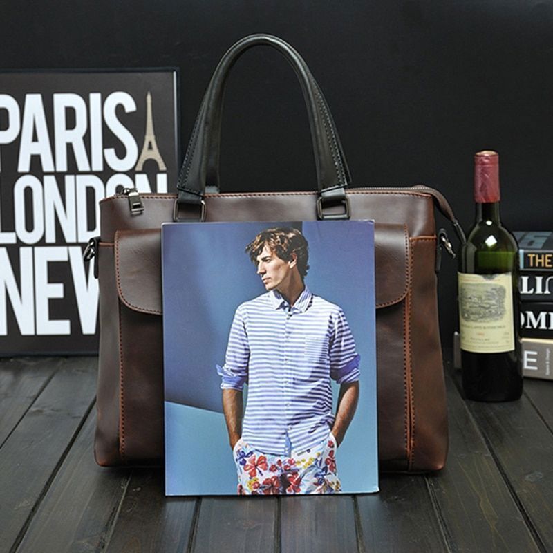 Crazy Horse Leather Briefcase Men's Handbag Laptop Luxury Messenger Shoulder Bag