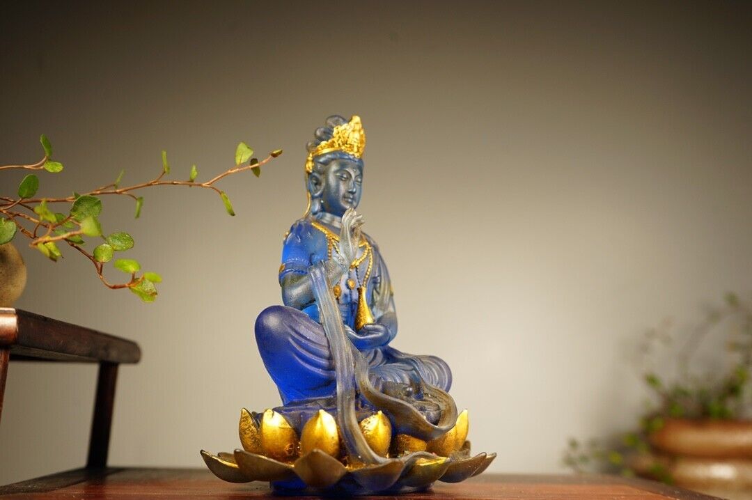 Collect China old Coloured glaze gilt carefully carved net bottle guanyin statue