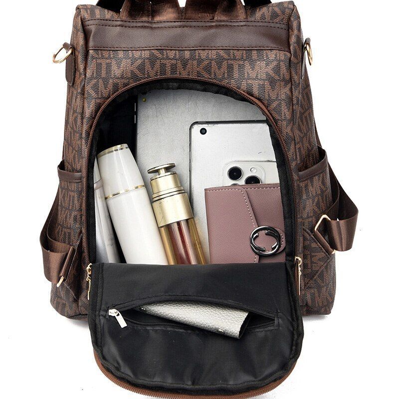 Traveling Bag Textured Backpack Large Fashion Zipper Acrylic School Bag Softback