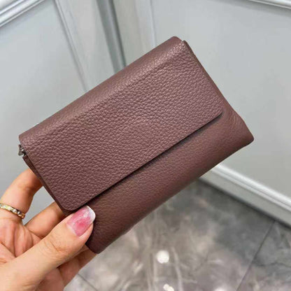 Soft Genuine Cow Leather Short Zipper Wallet Tri Fold Coin Card Holder Money Bag