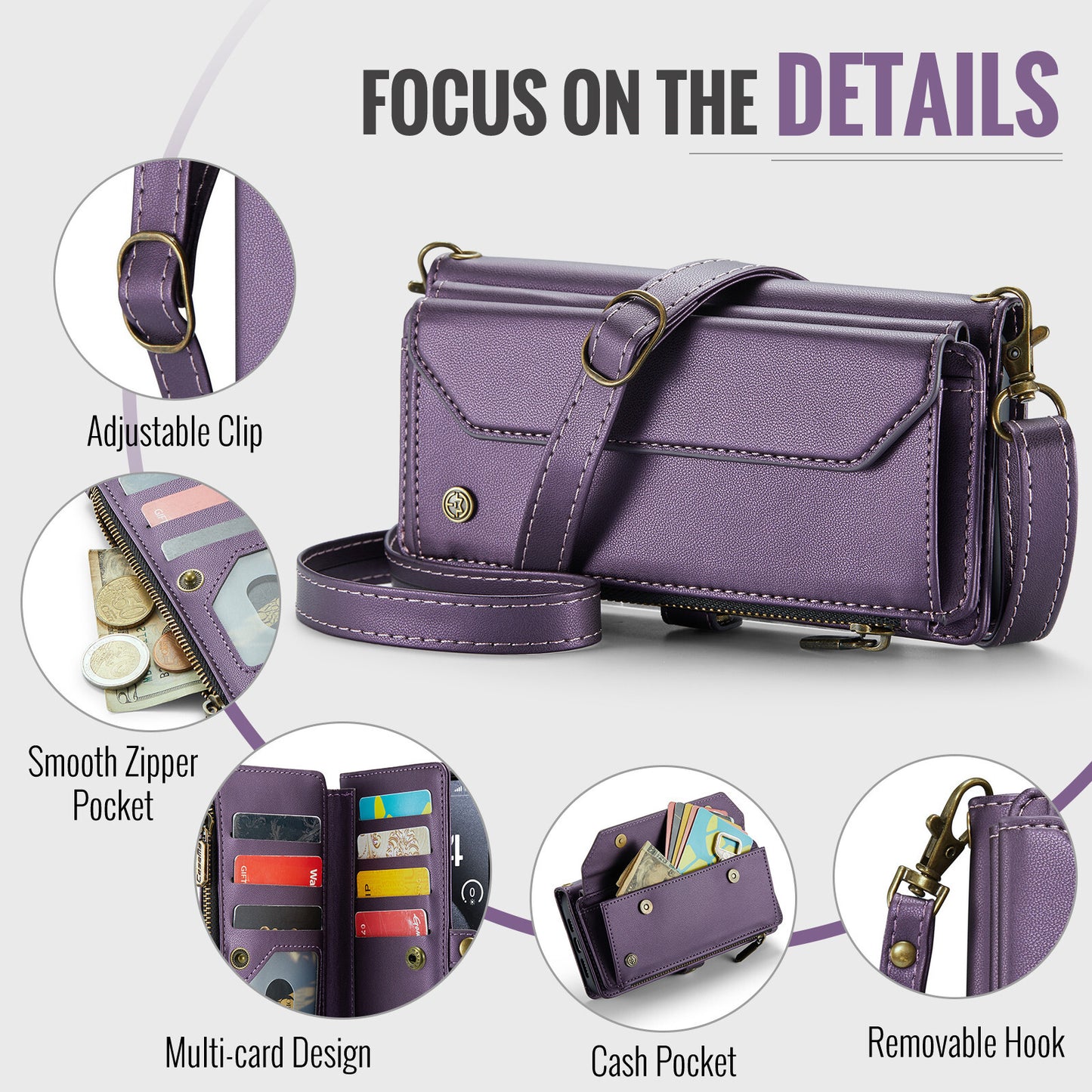 Crossbody for iPhone 16e 15 14 13 12 11 Pro Max XS XR SE Case Wallet Card Holder