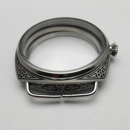 Steel Black Carving Mineral Glass For ETA 6497 6498 For Seagull ST36 Movement