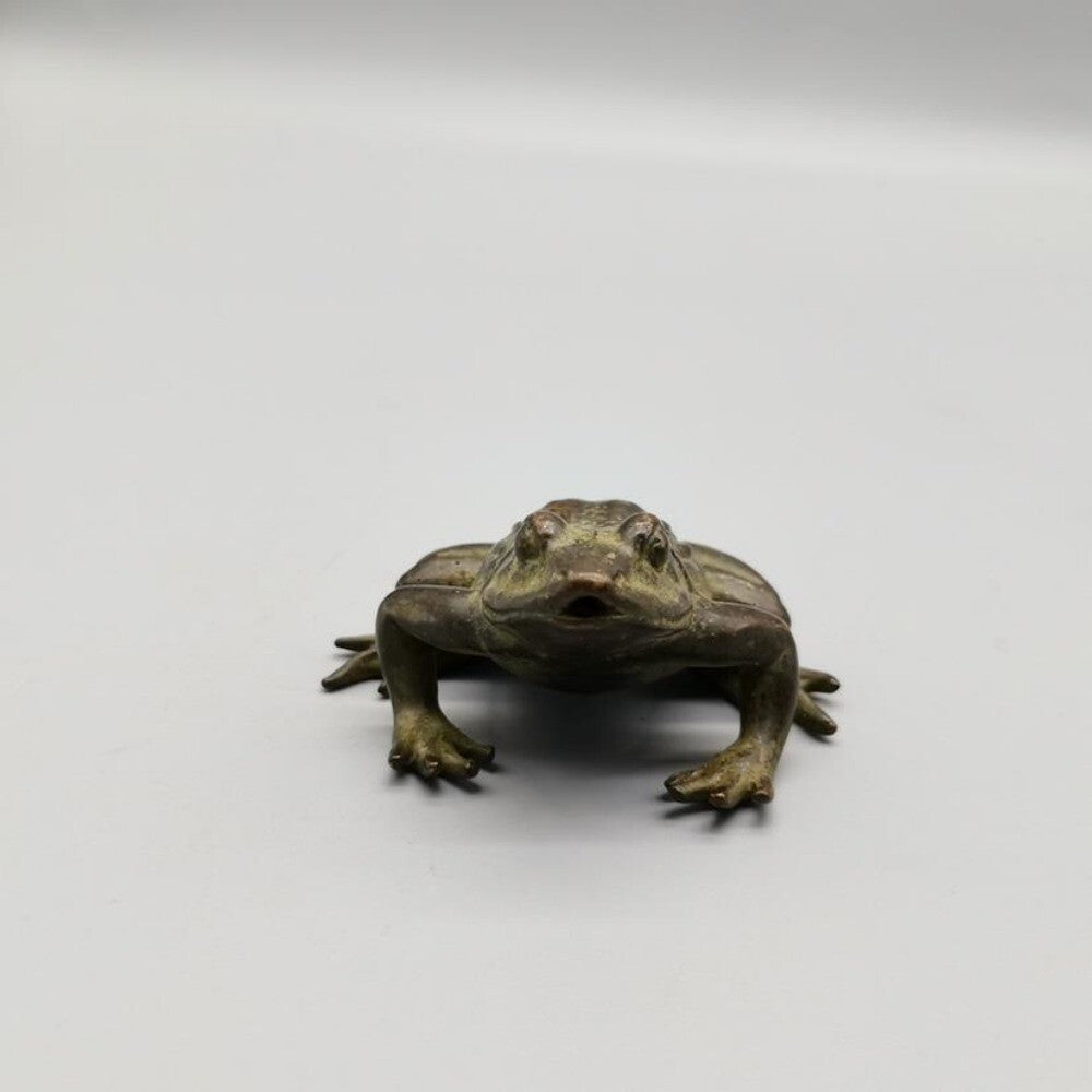Old Chinese Bronze Copper Handmade Frog Wealth Statue