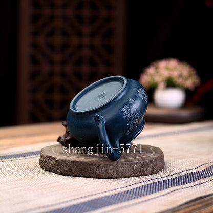 180ml Marked Tea Pot 9 Infuser Holes Hand Carved Lotus Flower Yixing Zisha Clay