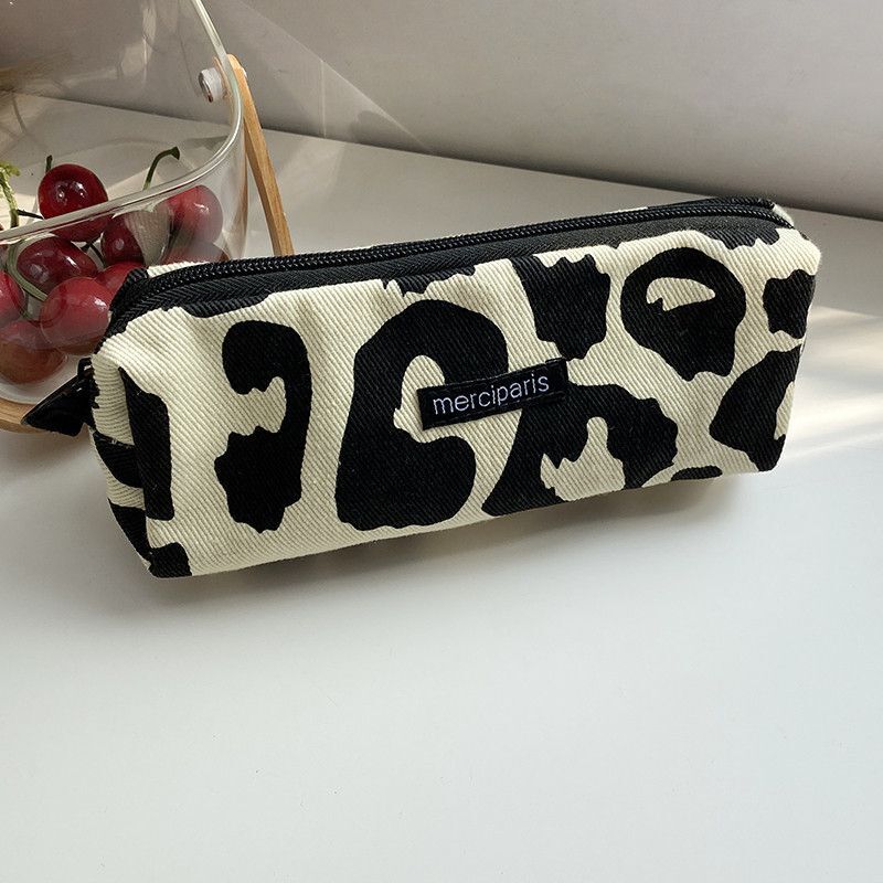 Retro Corduroy Cosmetic Bag Plaid Canvas Leopard Print Storage Purse S/M/L 1 PC