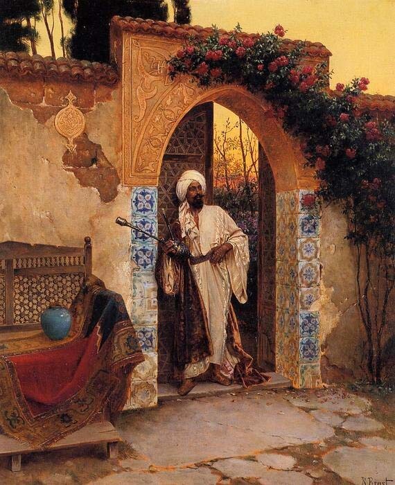 Oil painting Rudolph-Ernst-By-the-Entrance arab portrait in house landscape art