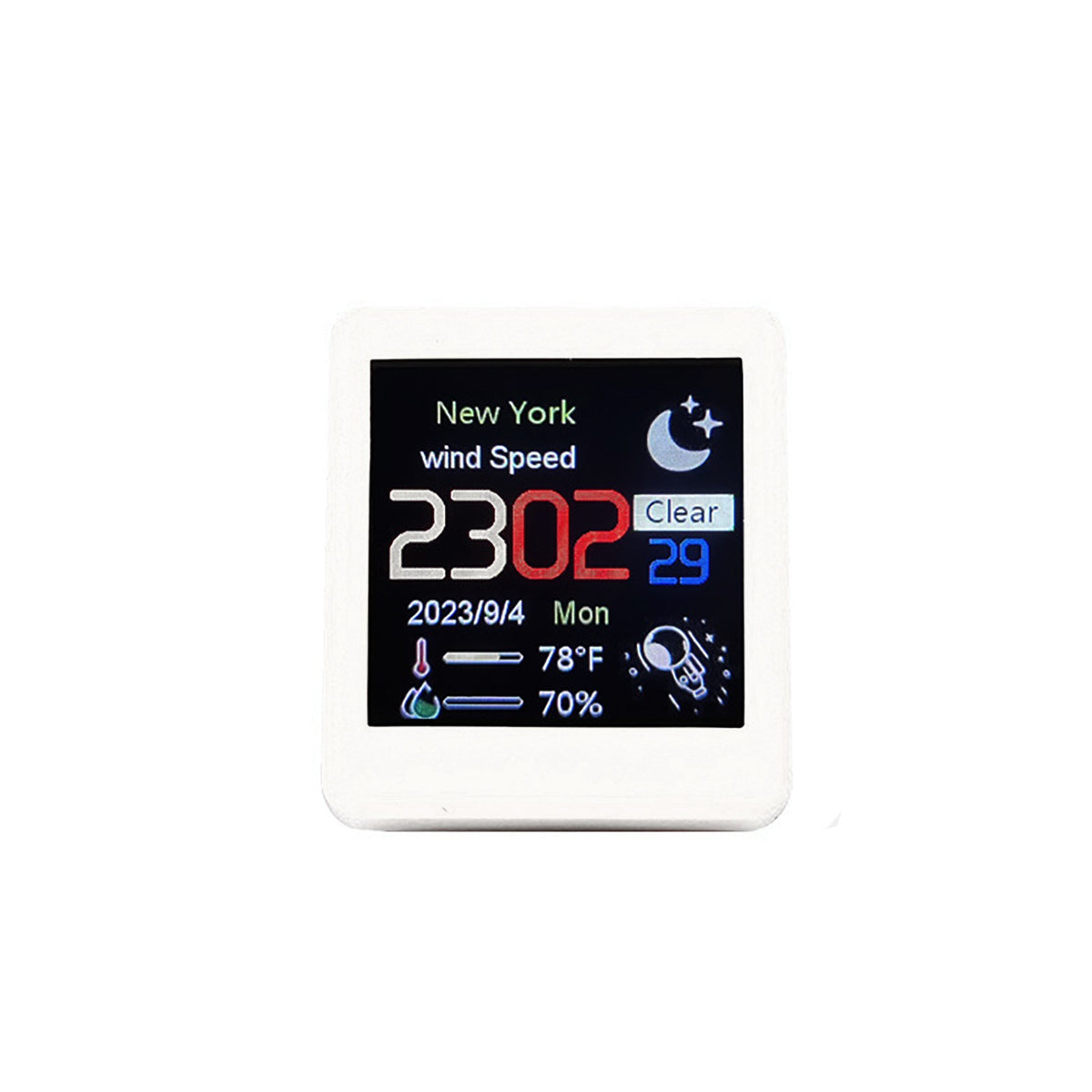 White Mini Desktop Clock WIFI Weather Clock 1.5" Screen Temperature & Humidity d