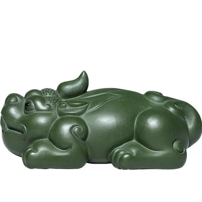 True Yixing Zisha Tea Pet Green Clay Handmade Mascot Mythical Wild Animal Statue