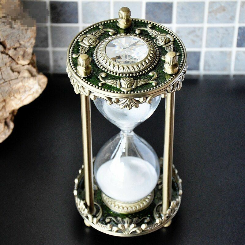 Hourglass 30 Minutes Timer Vintage Metal Inlaid Crystal Home Ornament 9.5x20.5cm