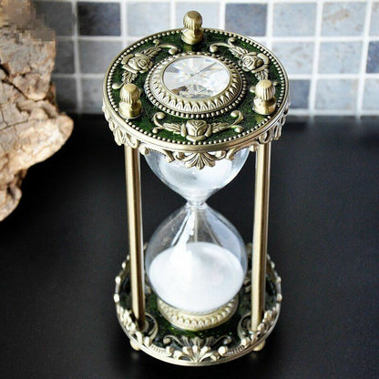 Hourglass 30 Minutes Timer Vintage Metal Inlaid Crystal Home Ornament 9.5x20.5cm
