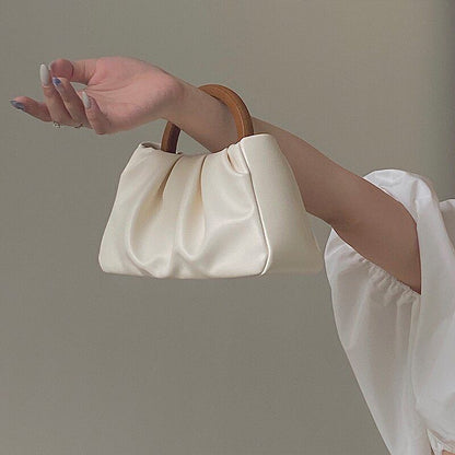 Women Shoulder Bags Wood Handle Leather Handbags Ladies Tote Crossbody Bag Shell