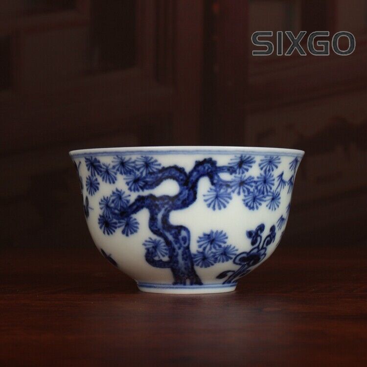 3.3" Collection Chinese Ming Blue-and-white Porcelain Ice Plum Blossom Cup