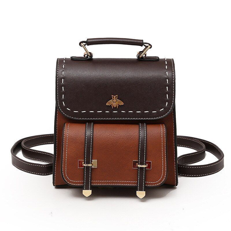 Women Backpack School College Bags Vintage Synthetic Leather 21*20*10 CM Green