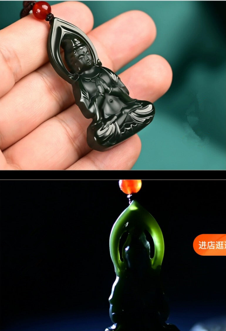 Certificate Hetian Jade Pendant Green Jade Guanyin Buddha Pendant Amulet