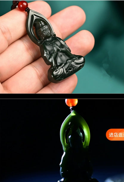 Certificate Hetian Jade Pendant Green Jade Guanyin Buddha Pendant Amulet