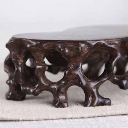 5.1" Exquisite Display Stand Hollow Base Hard Wood Carved Base Fit Figurine Vase