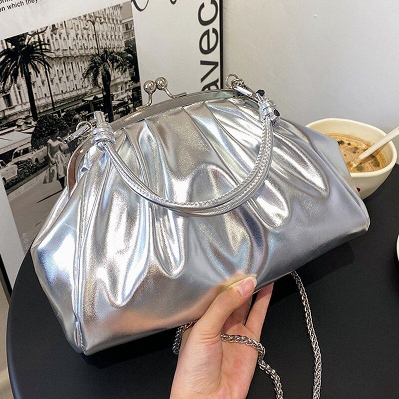 Sparkles Crossbody Bag Silver Green Clip Shell Handbag Chain Shoulder Purse 1 PC