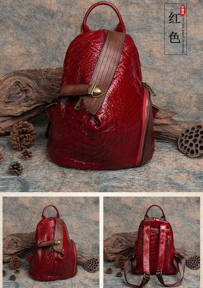 Top Real Leather Women's Backpack, Desinger Crocodile Print Travel Shoulder Bag