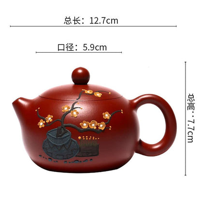 230ml Yixing Handmade Xishi Teapot Plum Blossom Pattern Kettle Kung Fu Tea Set
