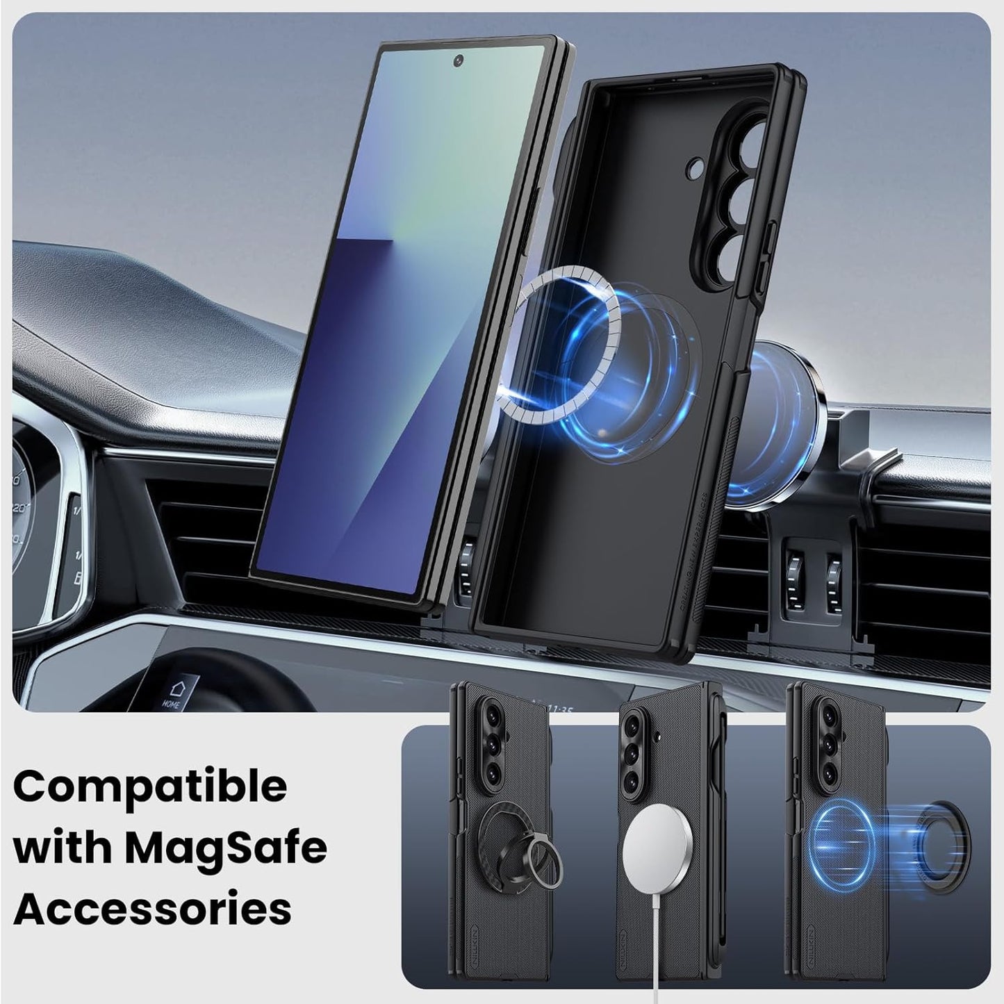 Frosted Shield Samsung Galaxy Z Fold 7 Magnetic Case, with S Pen Holder & Pen &