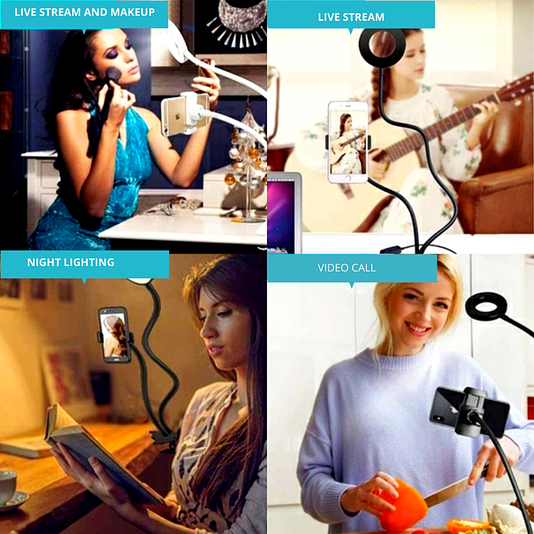 LED Selfie Ring Light Lampara de Luz de Fotografia USB con Soporte para Teléfono