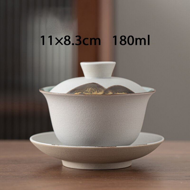 1pc 180ml Mountain Design Ceramic Gaiwan Kung Fu Tea Set Cup Bowl
