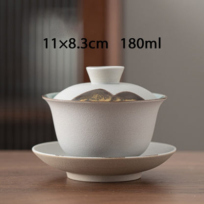 1pc 180ml Mountain Design Ceramic Gaiwan Kung Fu Tea Set Cup Bowl
