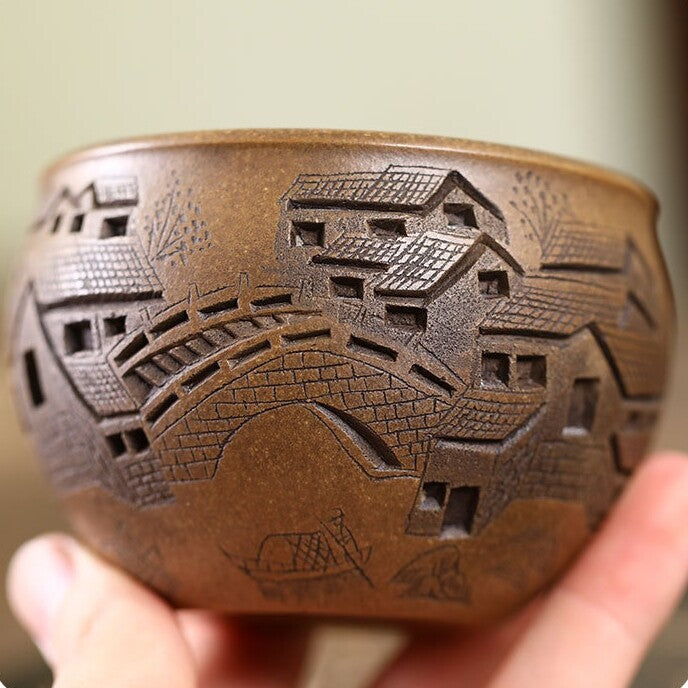 Boutique Tea Cup True Yixing Zisha Purple Clay Master Cup Marked Hand Carved New
