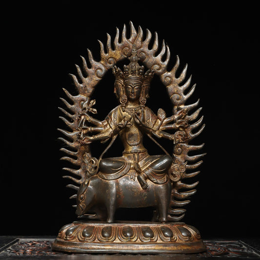 12" China Old Antique Tibetan Buddhism Bronze Gilt Marici Buddha Statue