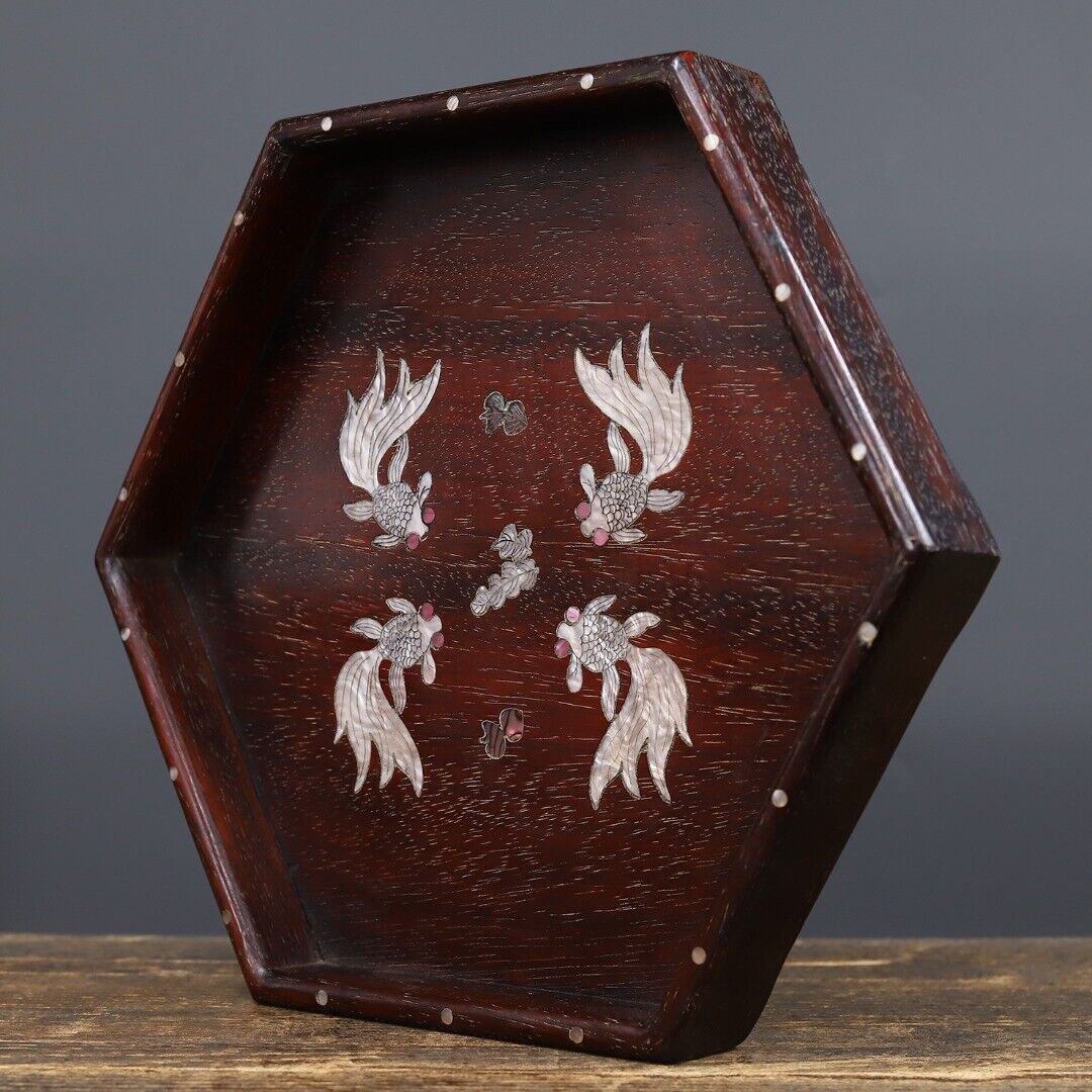 Precious solid wood, sandalwood inlaid shell, cow hair, hexagonal tea plate
