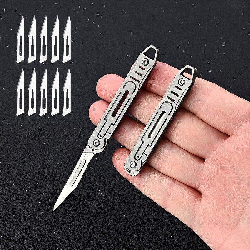 Folding Utility Knife Scalpel Blade Paper Cutter Pocket Outdoor EDC Keychain