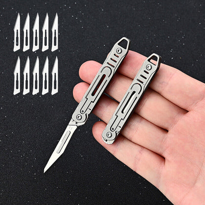 Folding Utility Knife Scalpel Blade Paper Cutter Pocket Outdoor EDC Keychain