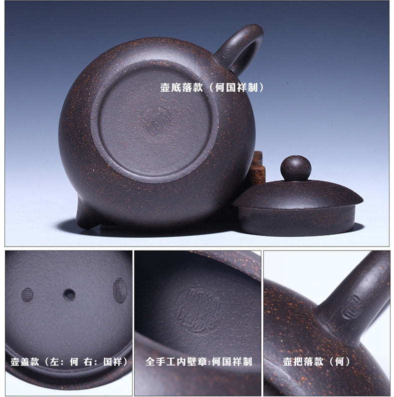 Authentic Yixing Zisha Teapot Marked Ball Shaped Infuser Holes Black Galaxy Clay