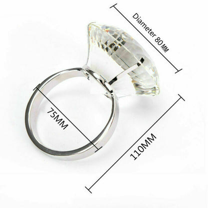 Large 80MM Crystal Oversized Faux Diamond Ring Proposal Wedding Chic Novelty