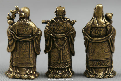 Small Curio Chinese Bronze Taoism 3 Longevity God Fu Lu Shou Life Wealth Statue