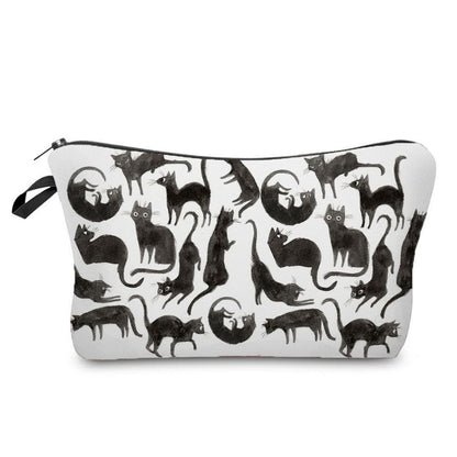 Makeup Bag Travel Storage Purse Mini Toiletry Bags Black Cat Print Cosmetic Case