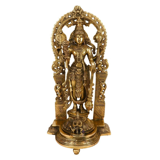 Hindu God Brass Lord Bhagwan Vishnu Narayann Idol Holding Club Figurine Statue