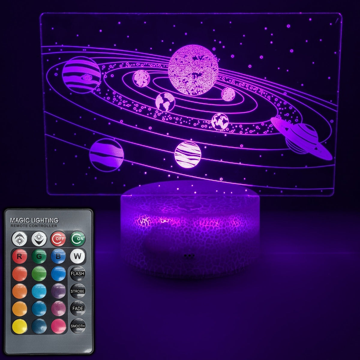 Solar System LED Night Light with Remote Control - 16 Colors, 5 Modes, Dimmable